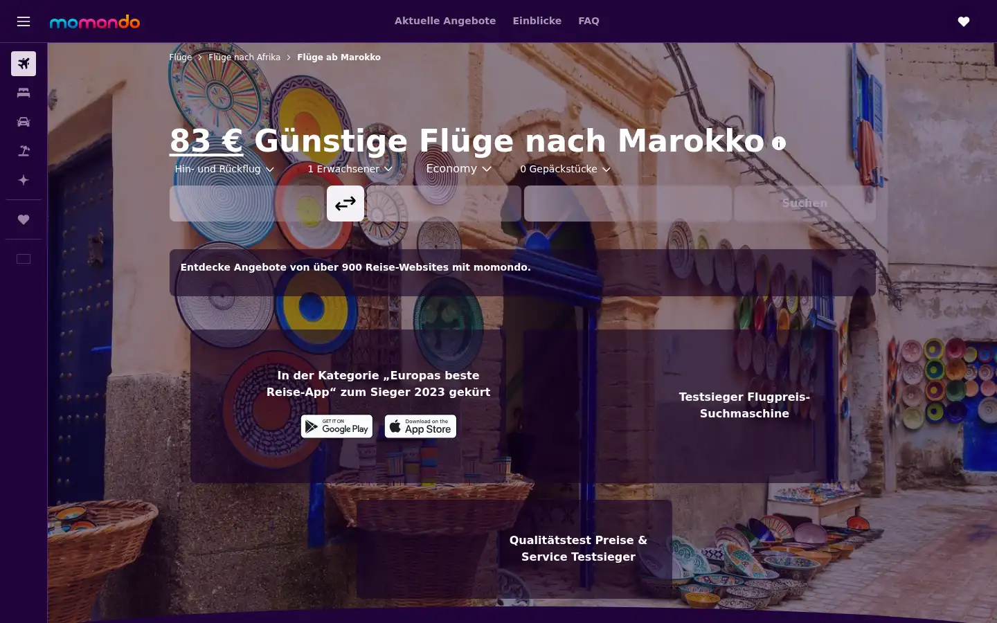 Screenshot of momondo.de
