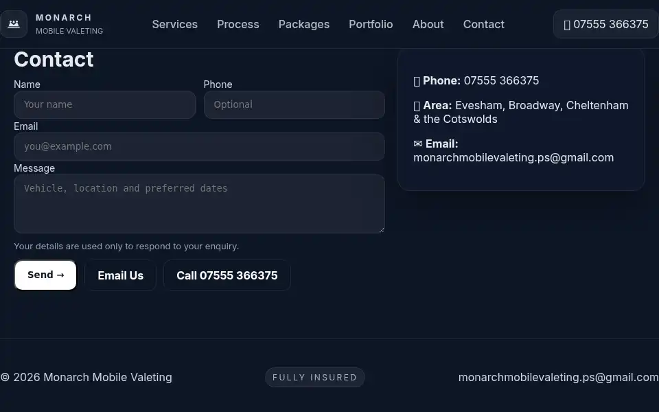 Screenshot of monarchmobilevaleting.co.uk