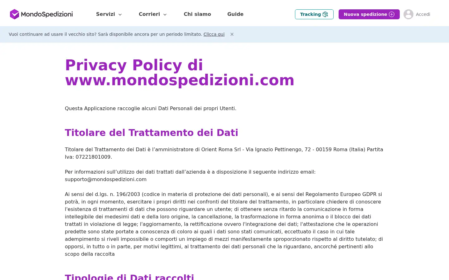 Screenshot of mondospedizioni.com