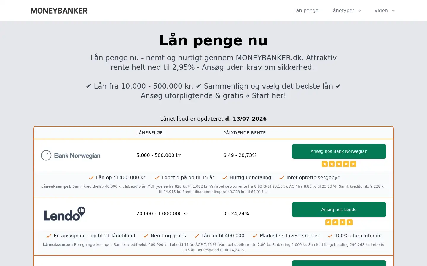 Screenshot of moneybanker.dk