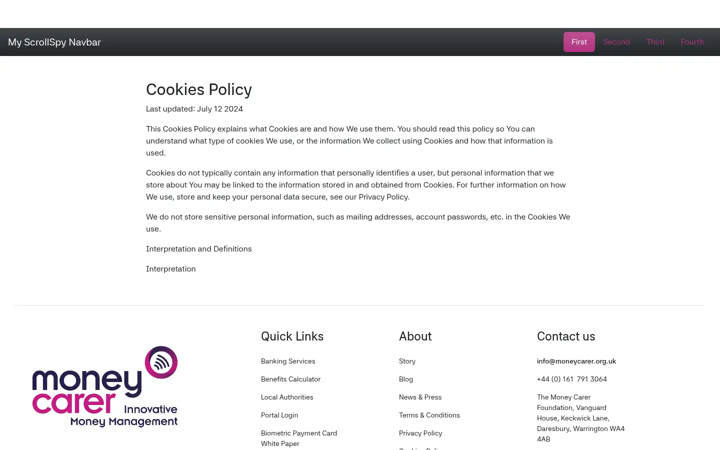 Screenshot of moneycarer.org.uk