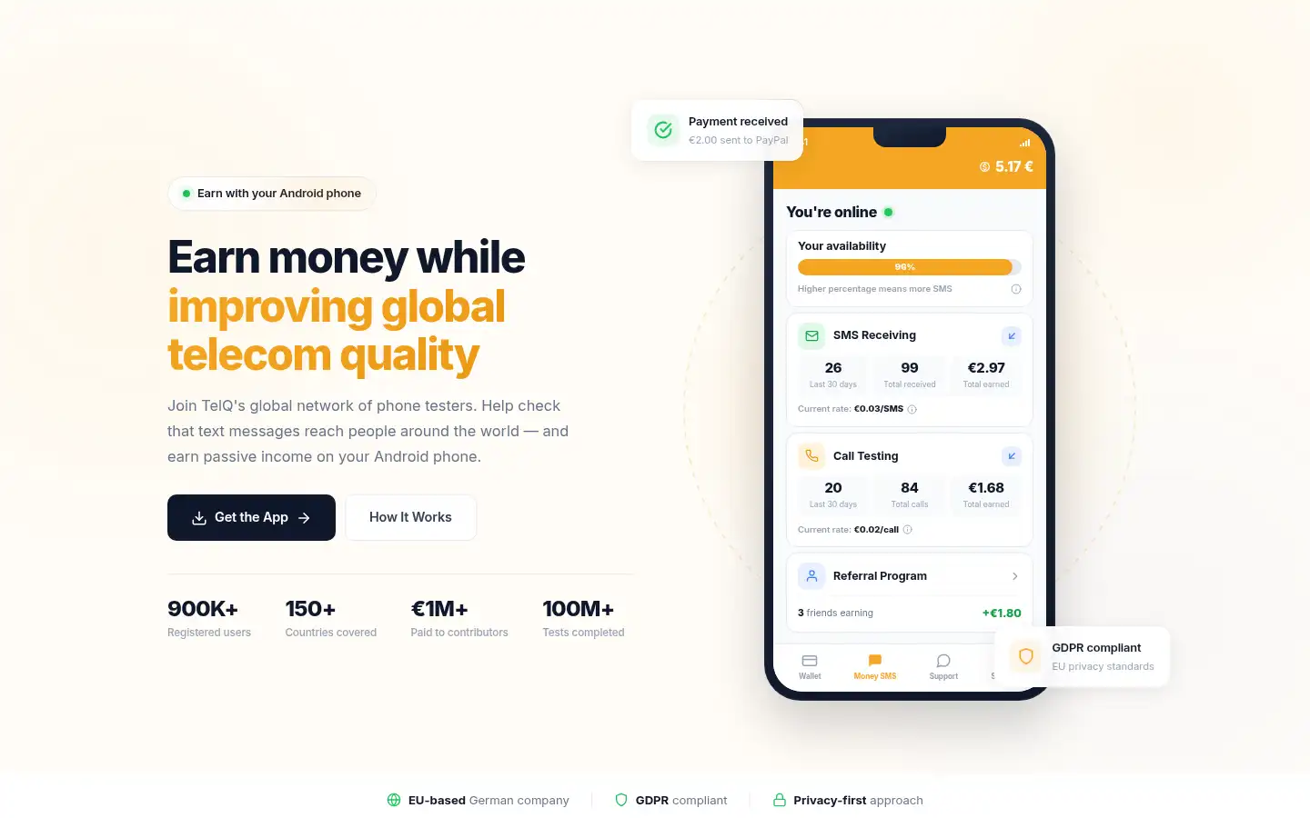 Screenshot of moneysmsapp.com