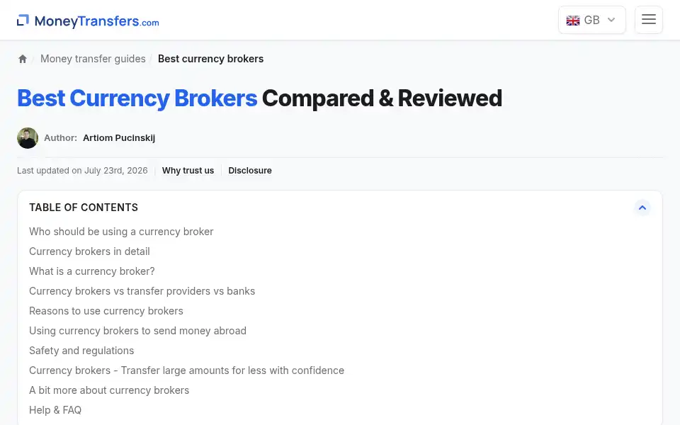 Screenshot of moneytransfers.com