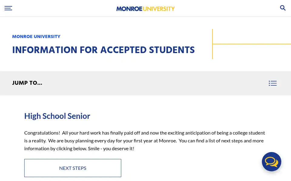 Screenshot of monroecollege.edu