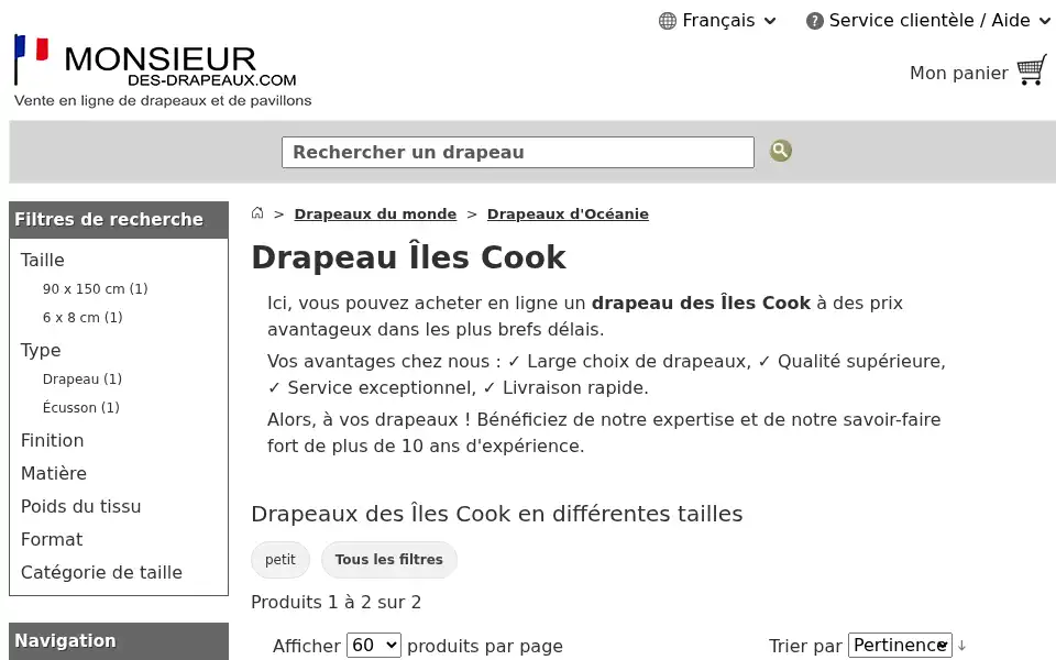 Screenshot of monsieur-des-drapeaux.com
