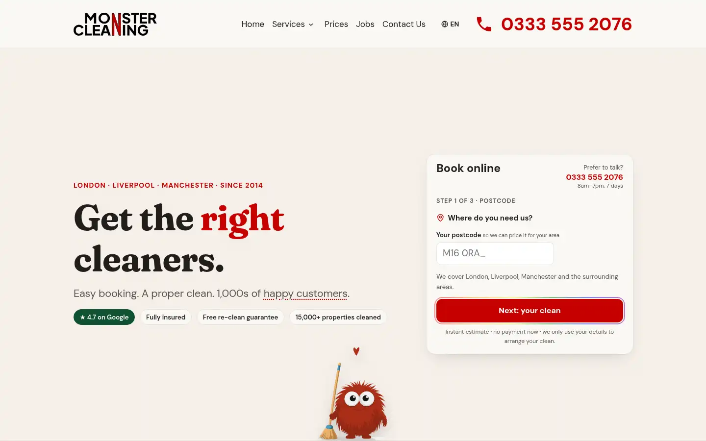 Screenshot of monstercleaning.com