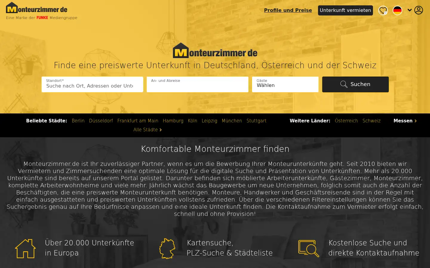 Screenshot of monteurzimmer.de
