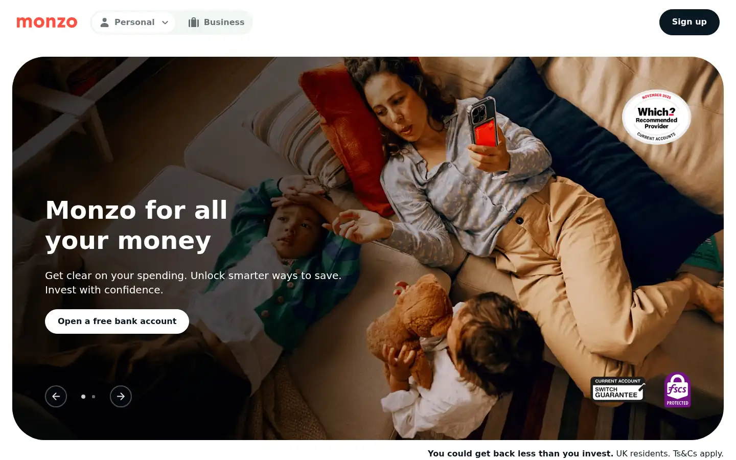 Screenshot of monzo.com