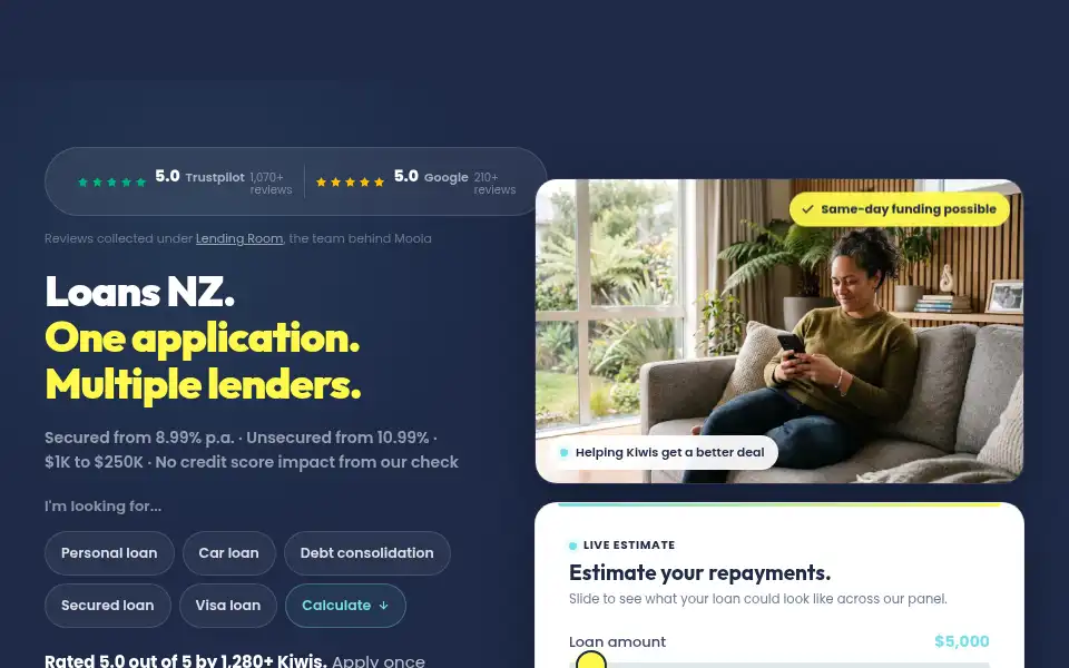 Screenshot of moola.co.nz