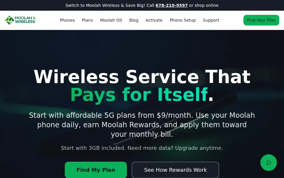 Screenshot of moolahwireless.com
