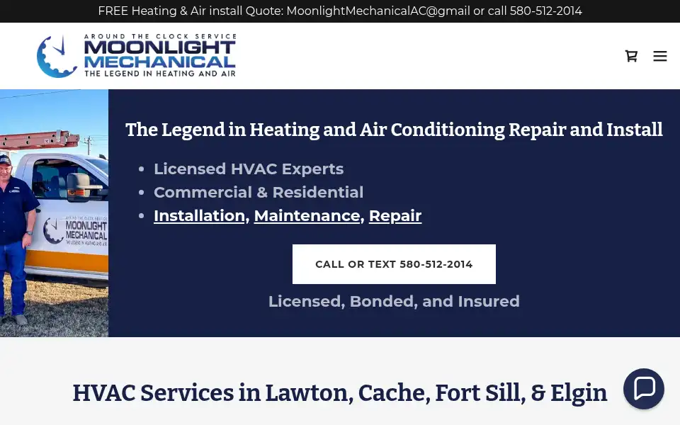 Screenshot of moonlightmechanical-hvac.com