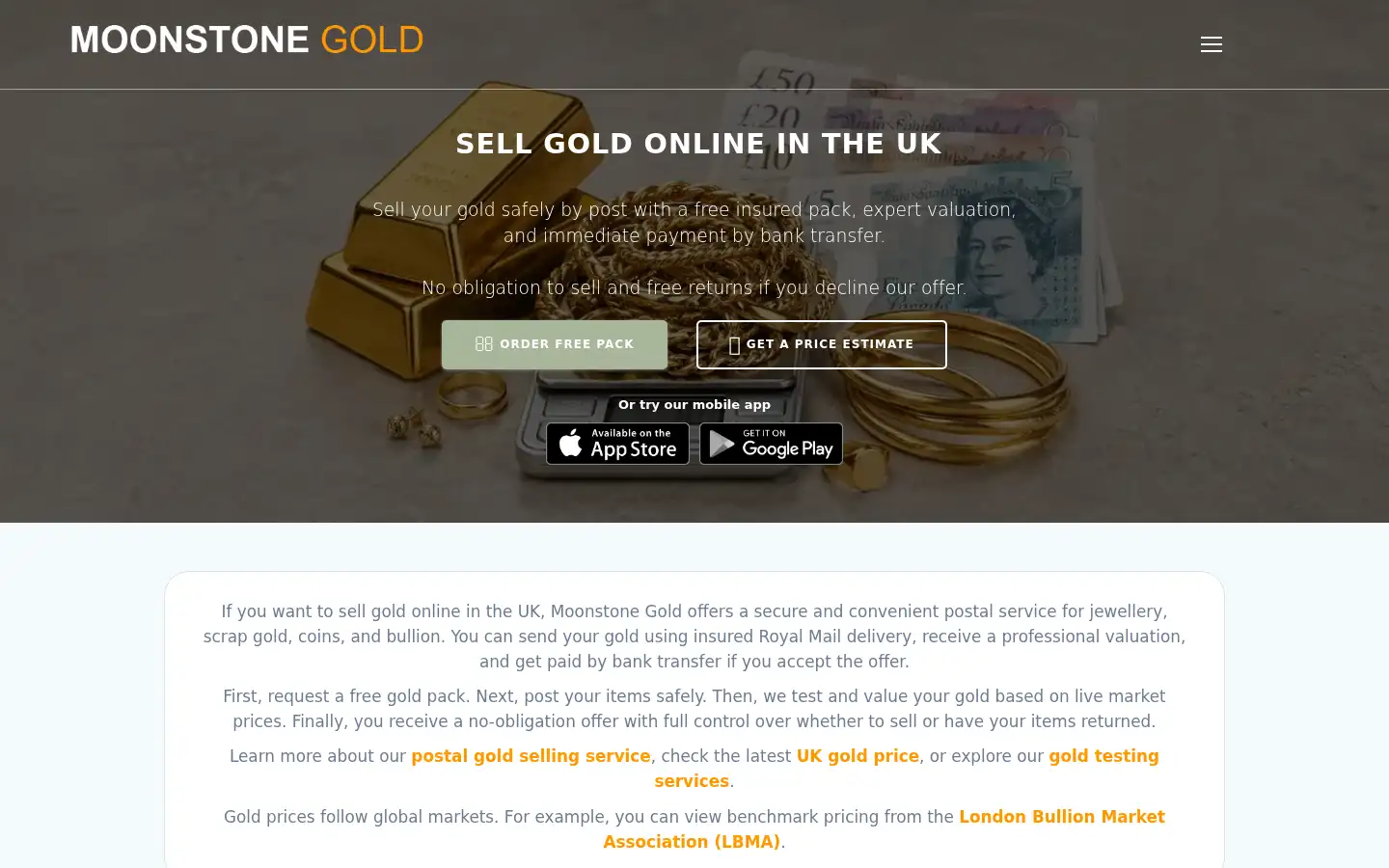 Screenshot of moonstonegold.co.uk