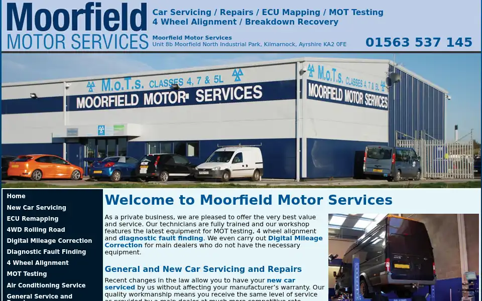Screenshot of moorfieldmotorservices.co.uk
