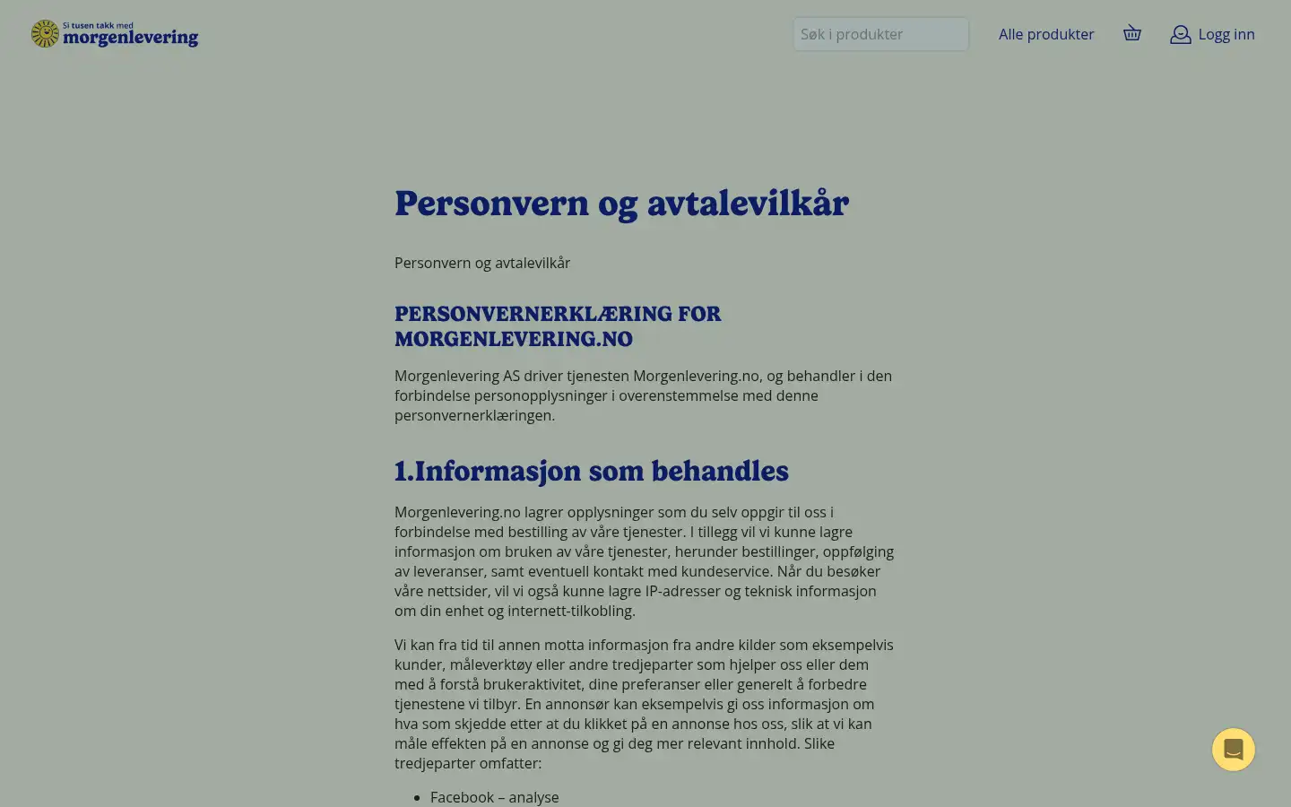 Screenshot of morgenlevering.no