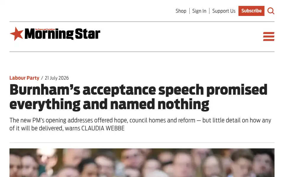 Screenshot of morningstaronline.co.uk