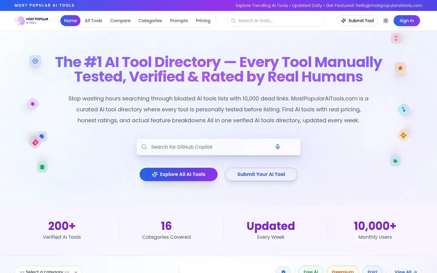 Screenshot of mostpopularaitools.com