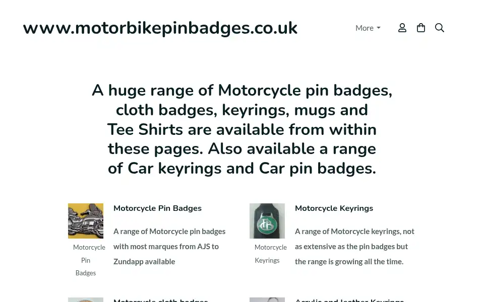 Screenshot of motorbikepinbadges.co.uk