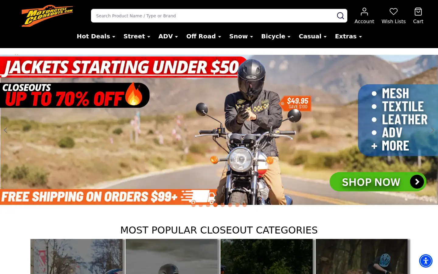 Screenshot of motorcyclecloseouts.com