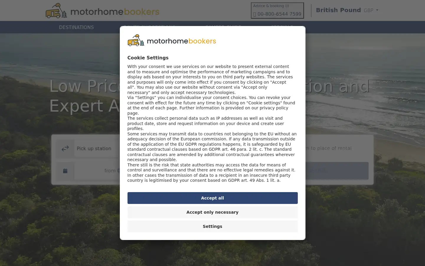 Screenshot of motorhomebookers.com