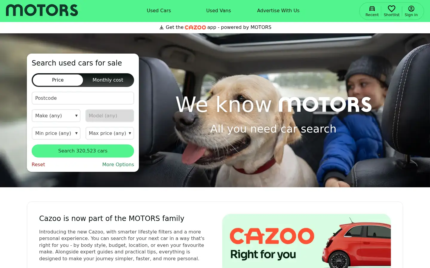 Screenshot of motors.co.uk