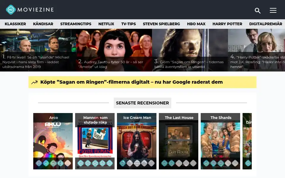 Screenshot of moviezine.se