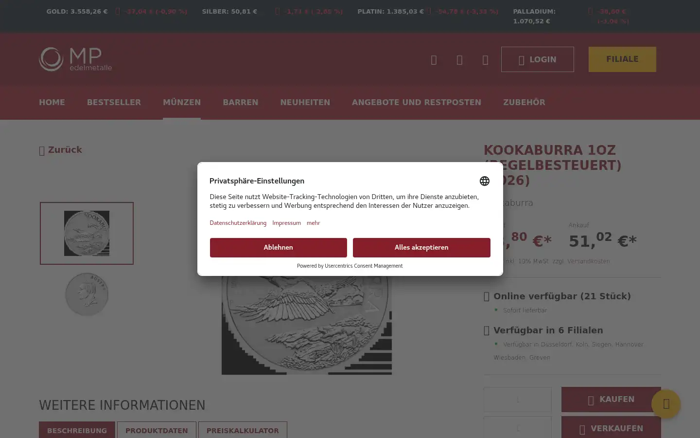Screenshot of mp-edelmetalle.de