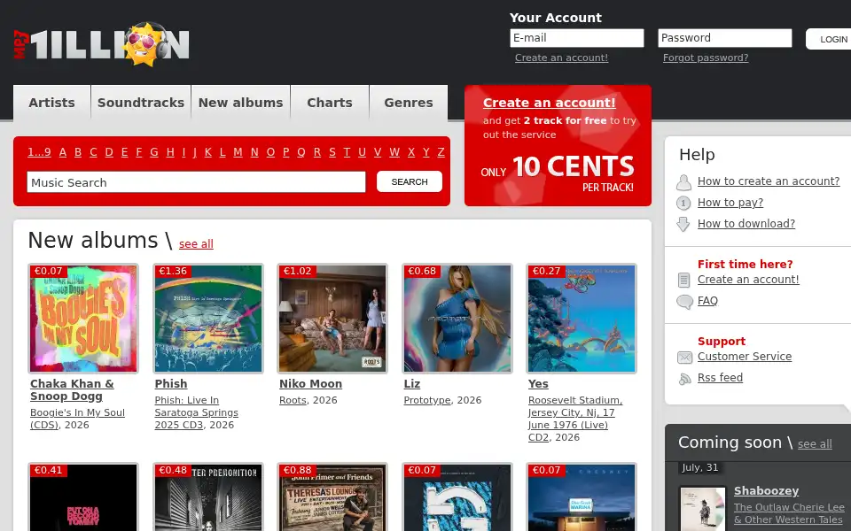 Screenshot of mp3million.com
