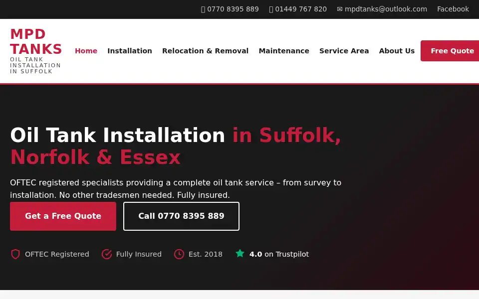 Screenshot of mpdtanks.co.uk