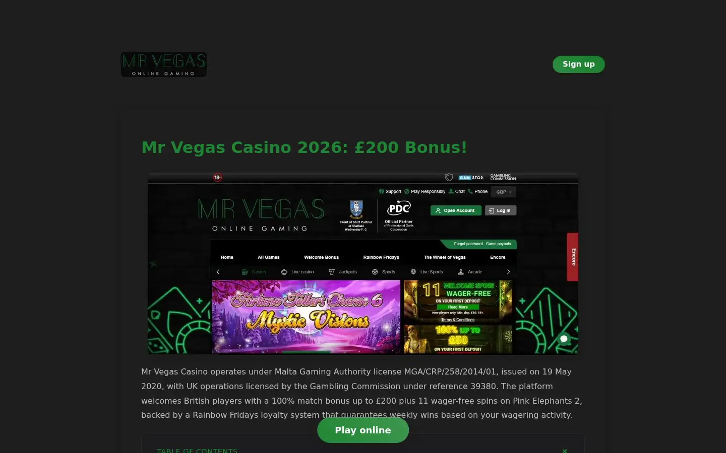 Screenshot of mr-vegas.org.uk