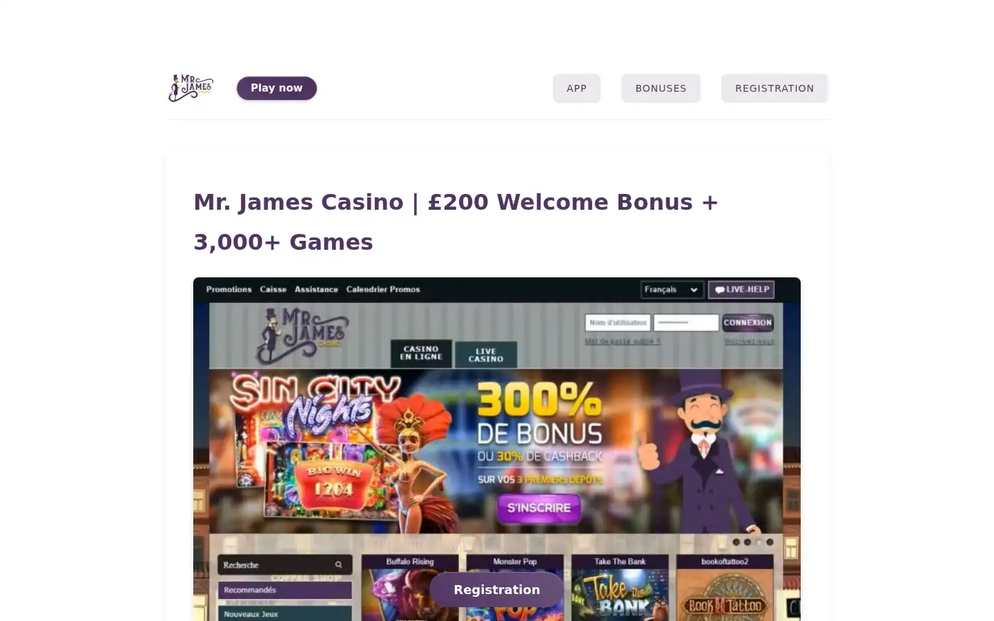 Screenshot of mrjames-casino.co.uk