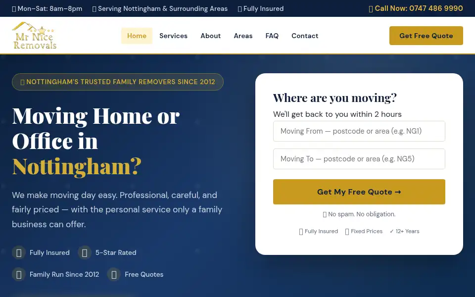 Screenshot of mrniceremovals.com