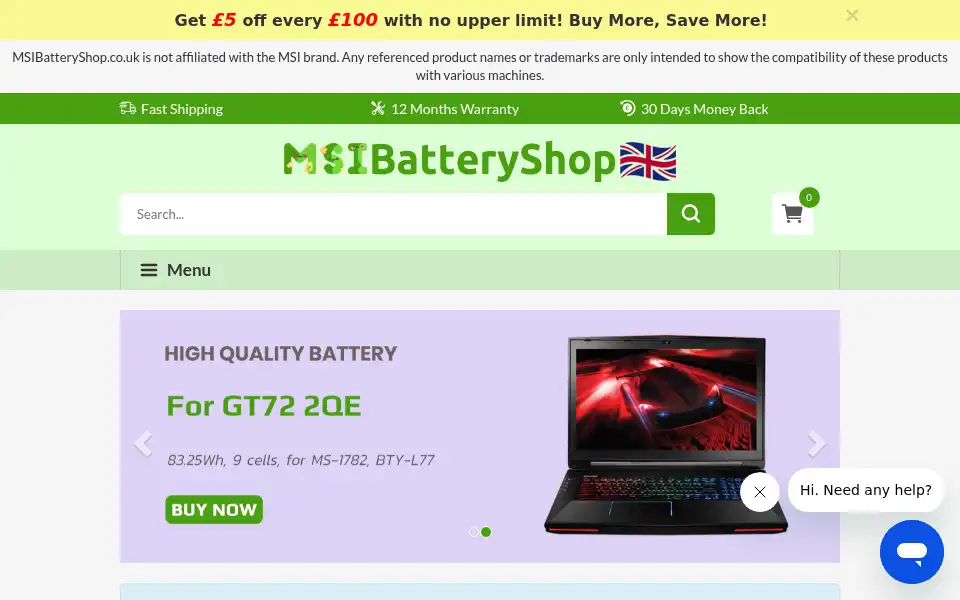 Screenshot of msibatteryshop.co.uk