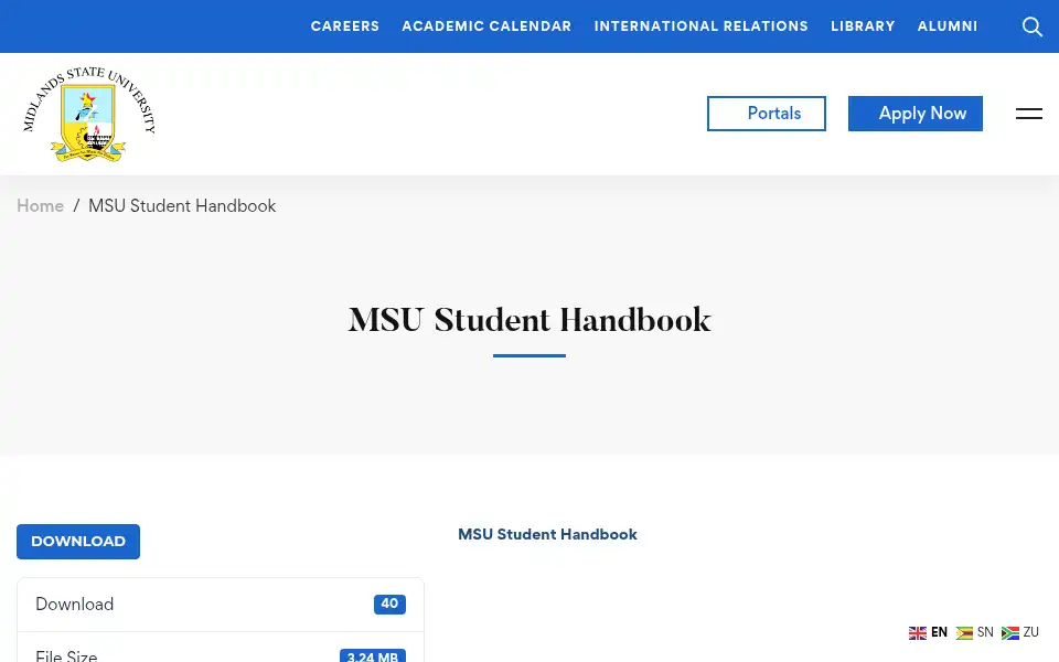 Screenshot of msu.ac.zw
