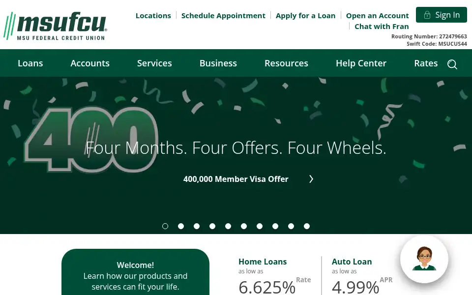 Screenshot of msufcu.org