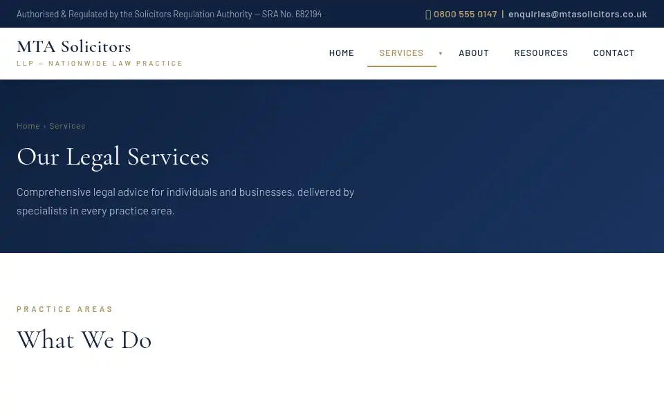 Screenshot of mtasolicitors.com