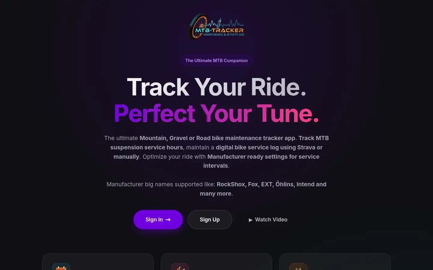 Screenshot of mtb-tracker.com