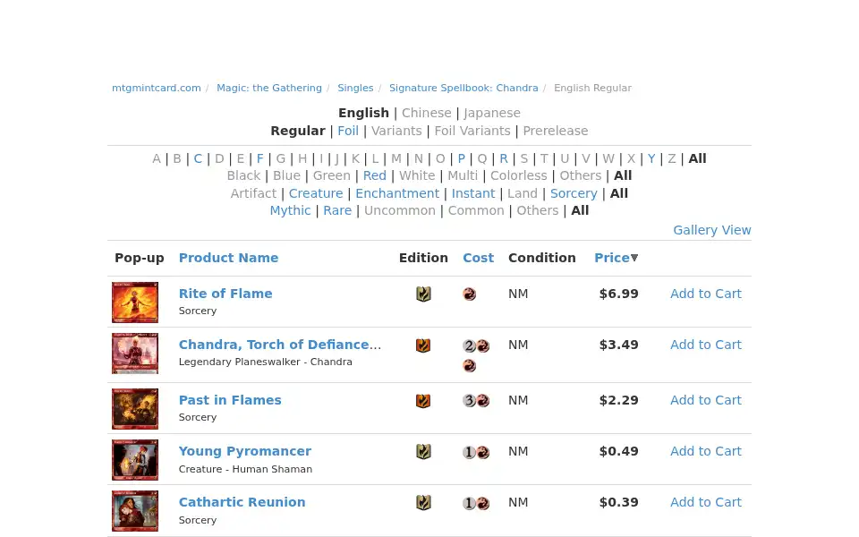 Screenshot of mtgmintcard.com