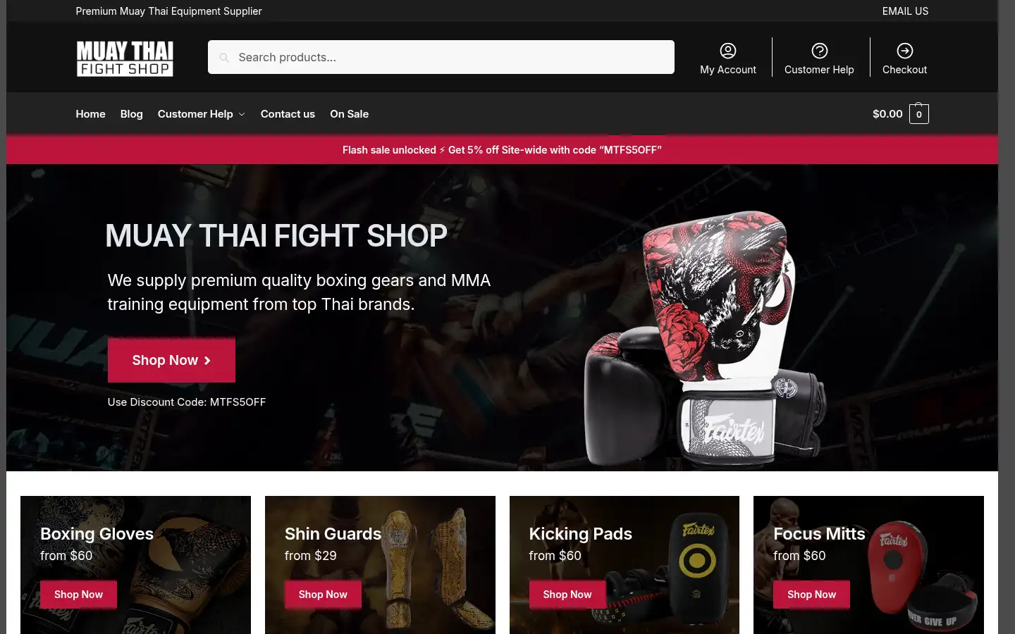 Screenshot of muaythaifightshop.com