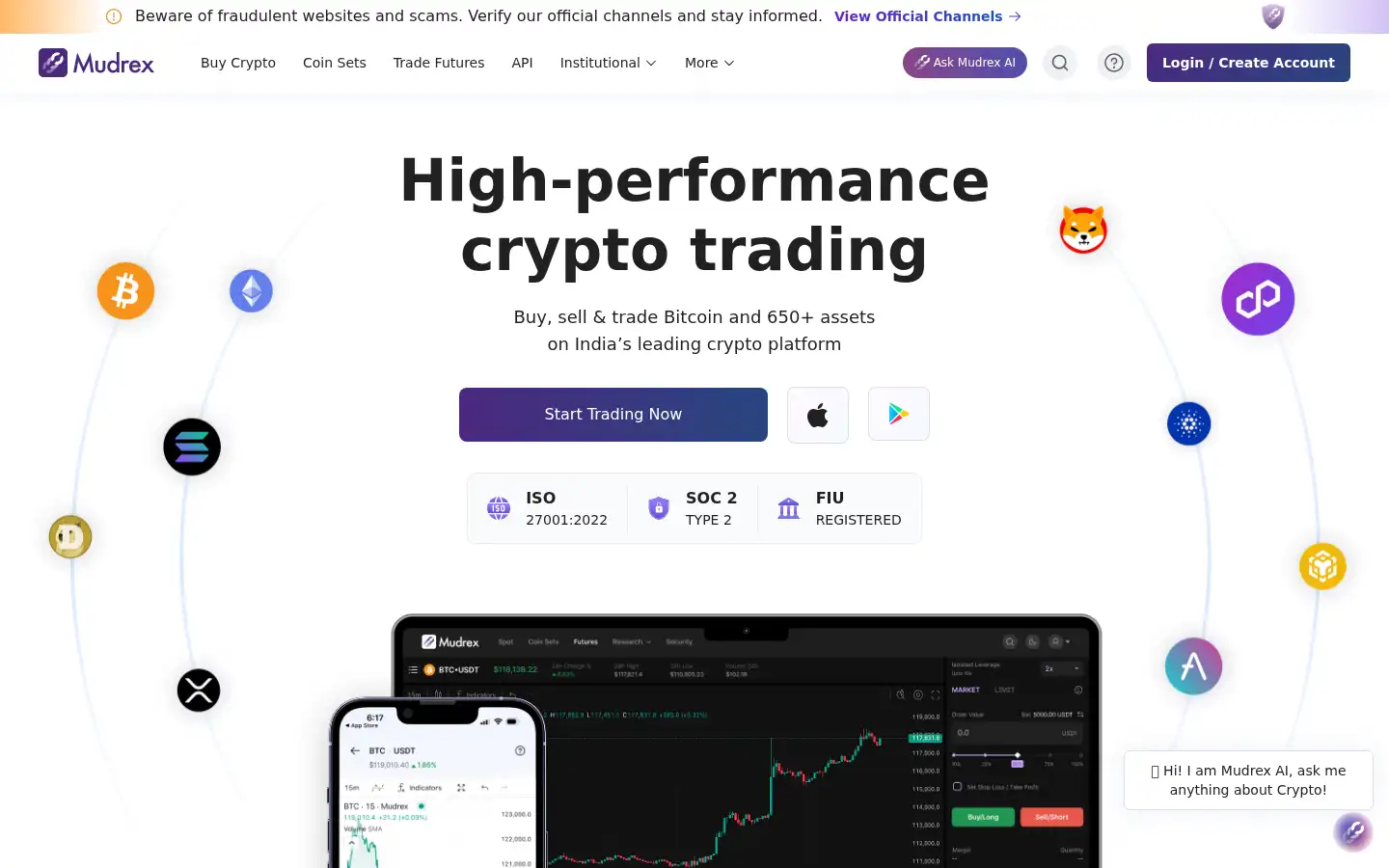 Screenshot of mudrex.com
