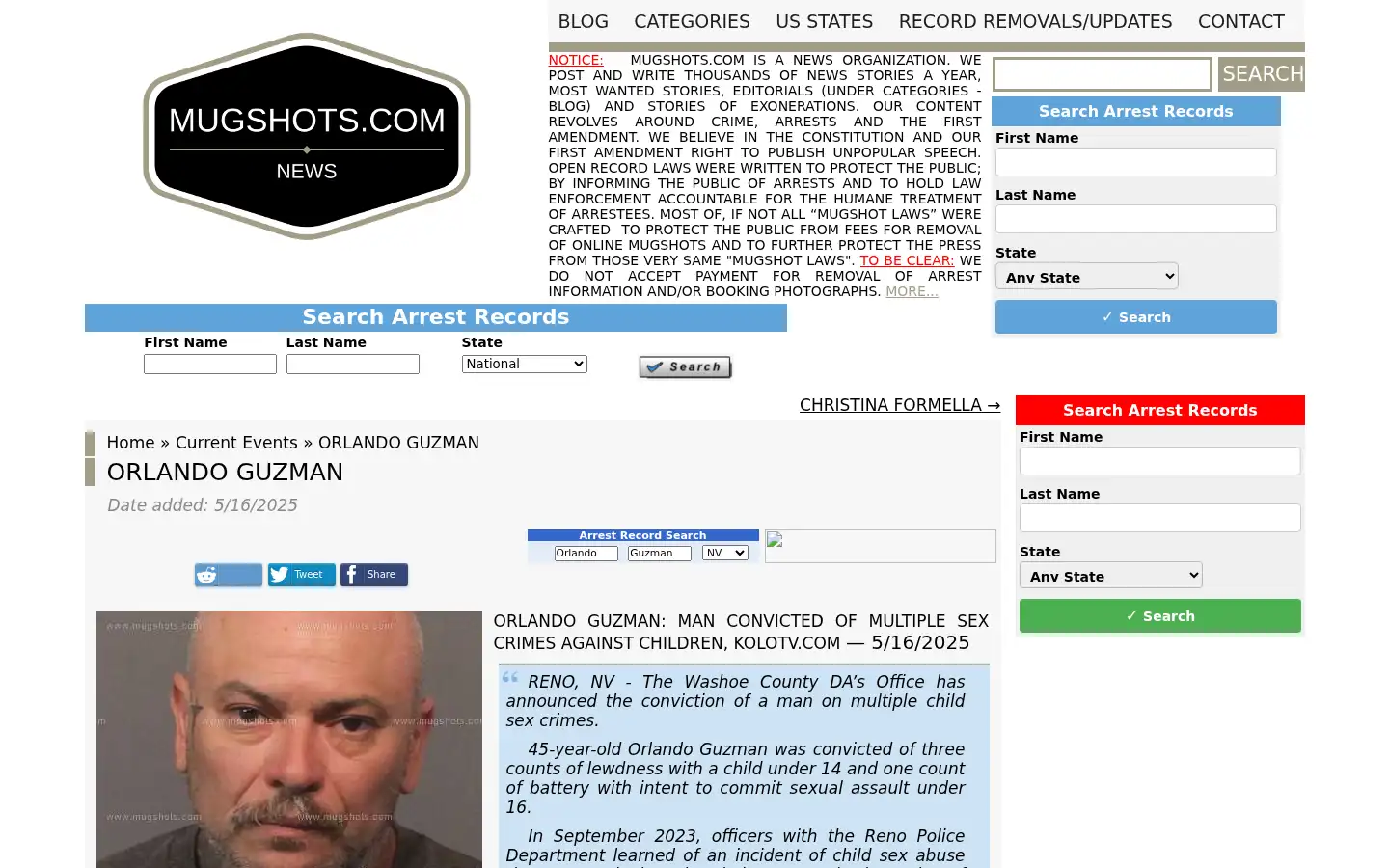 Screenshot of mugshots.com