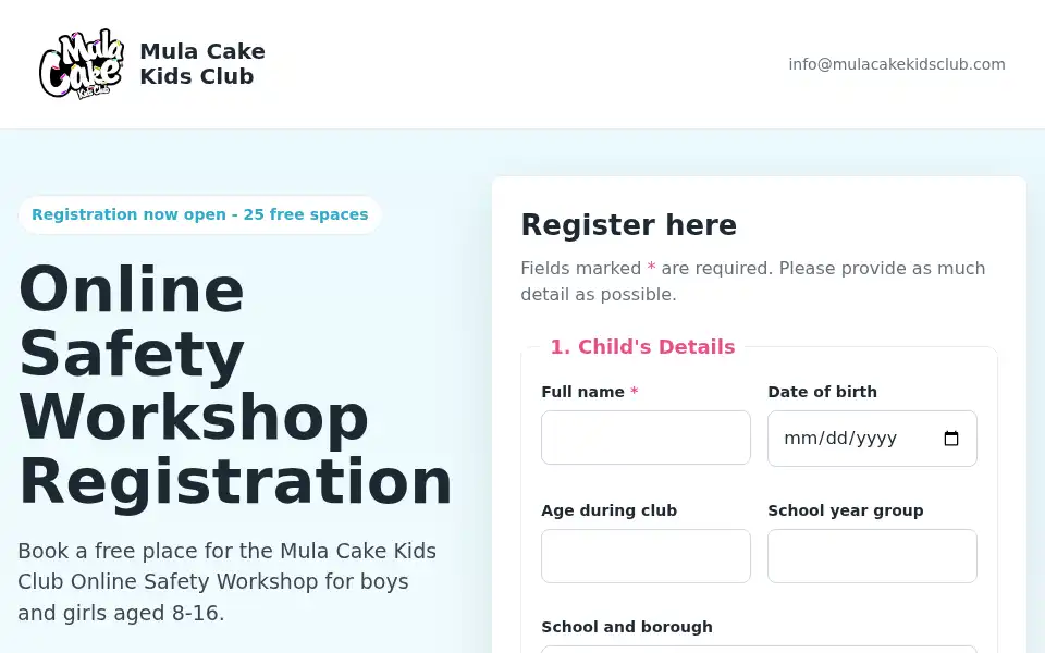 Screenshot of mulacakekidsclub.com