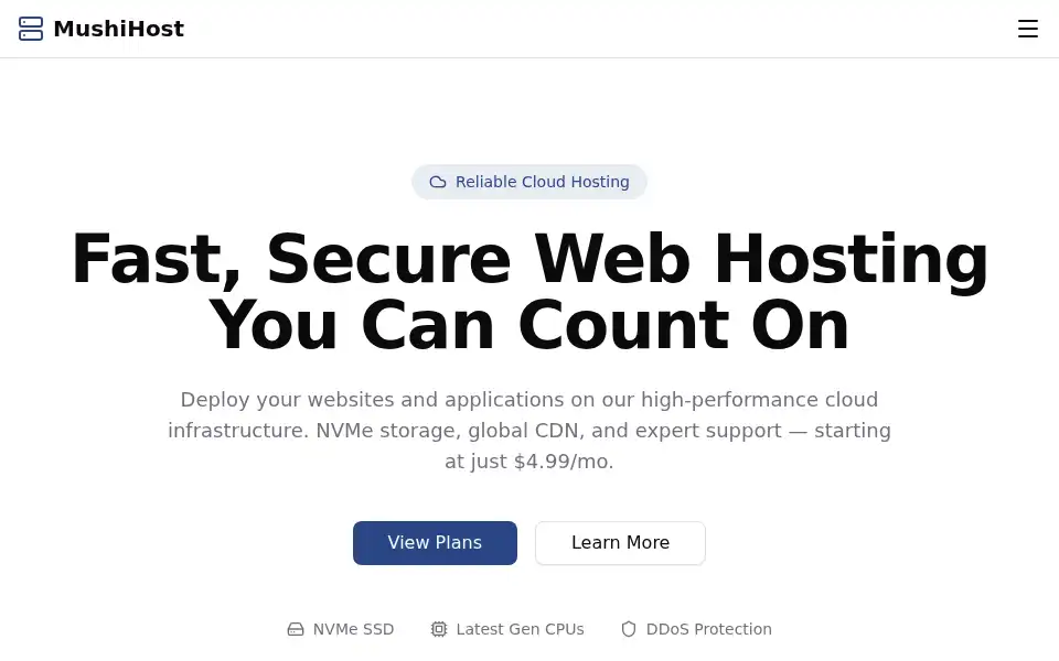 Screenshot of mushihost.com
