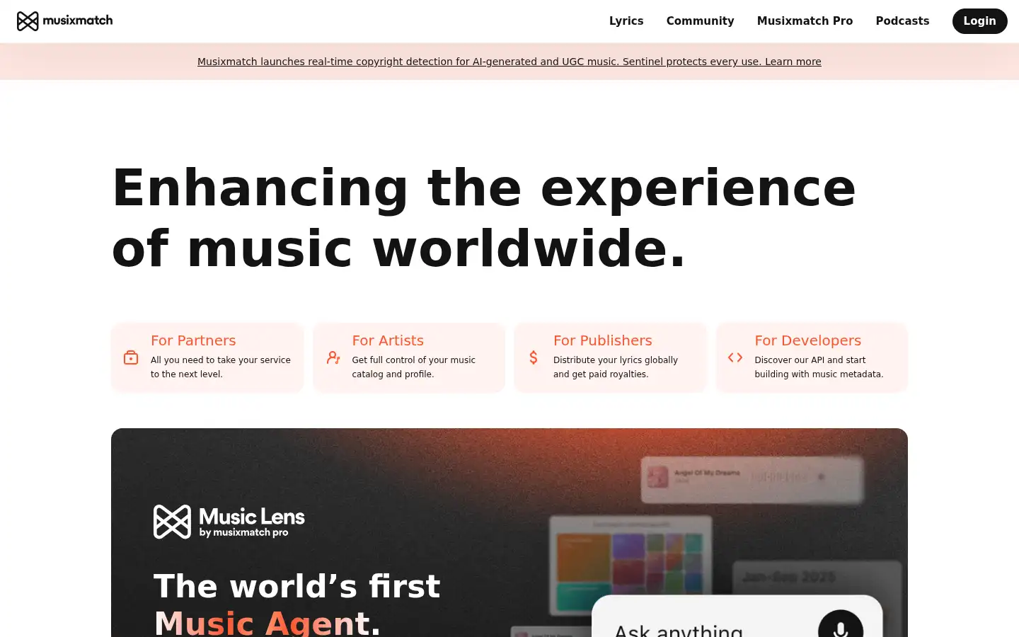 Screenshot of musixmatch.com