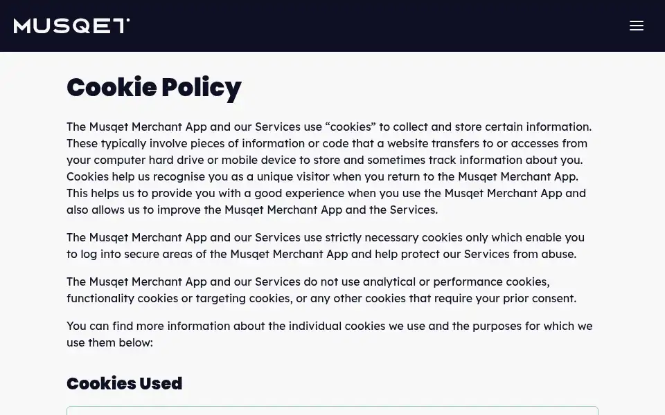 Screenshot of musqet.tech