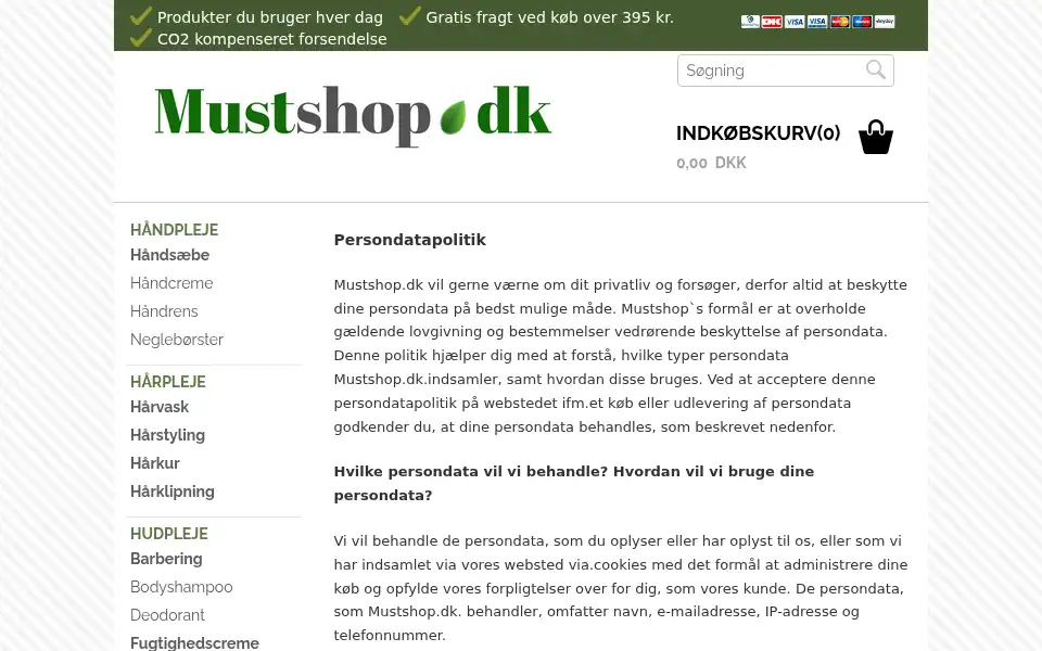 Screenshot of mustshop.dk