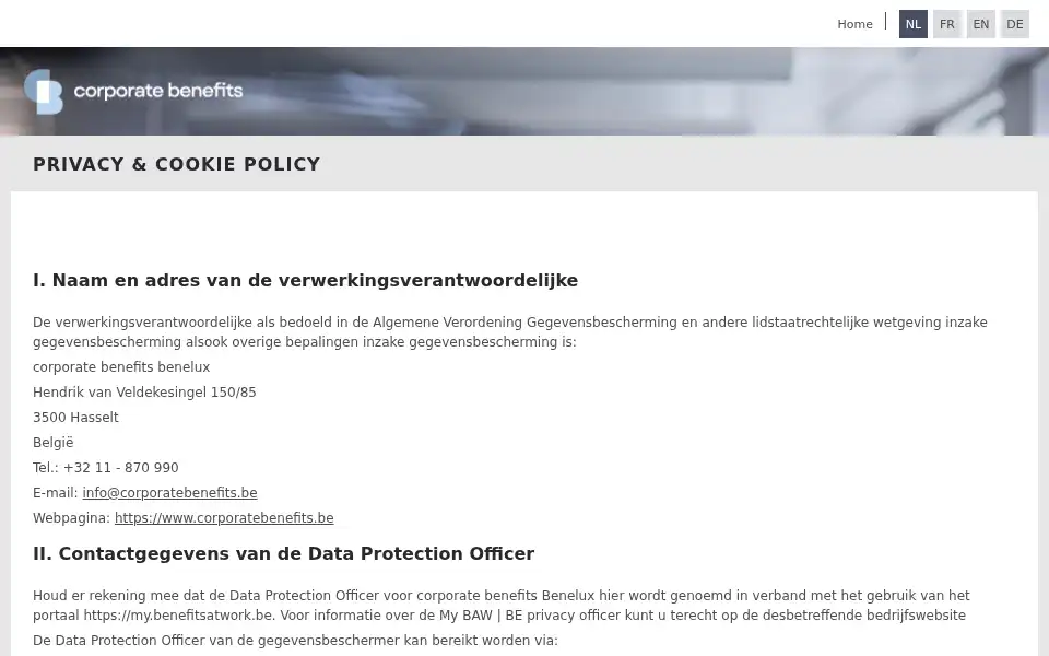 Screenshot of my.benefitsatwork.be