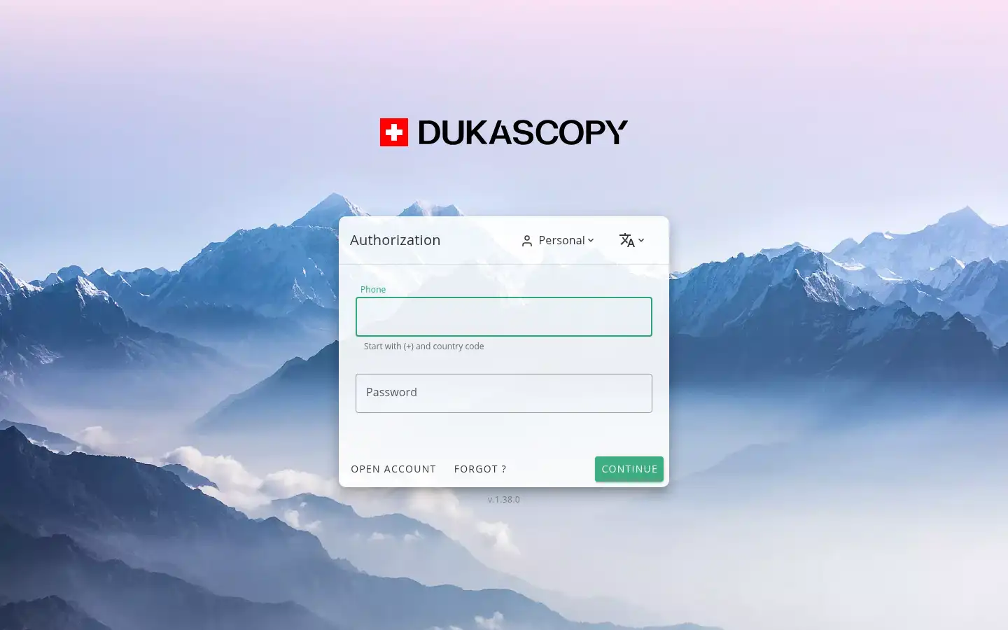 Screenshot of my.dukascopy.bank