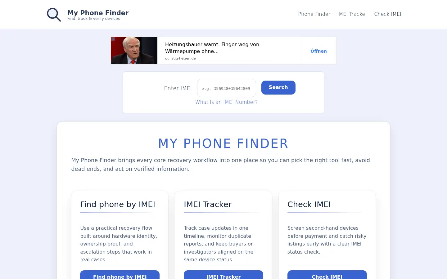 Screenshot of my-phone-finder.com