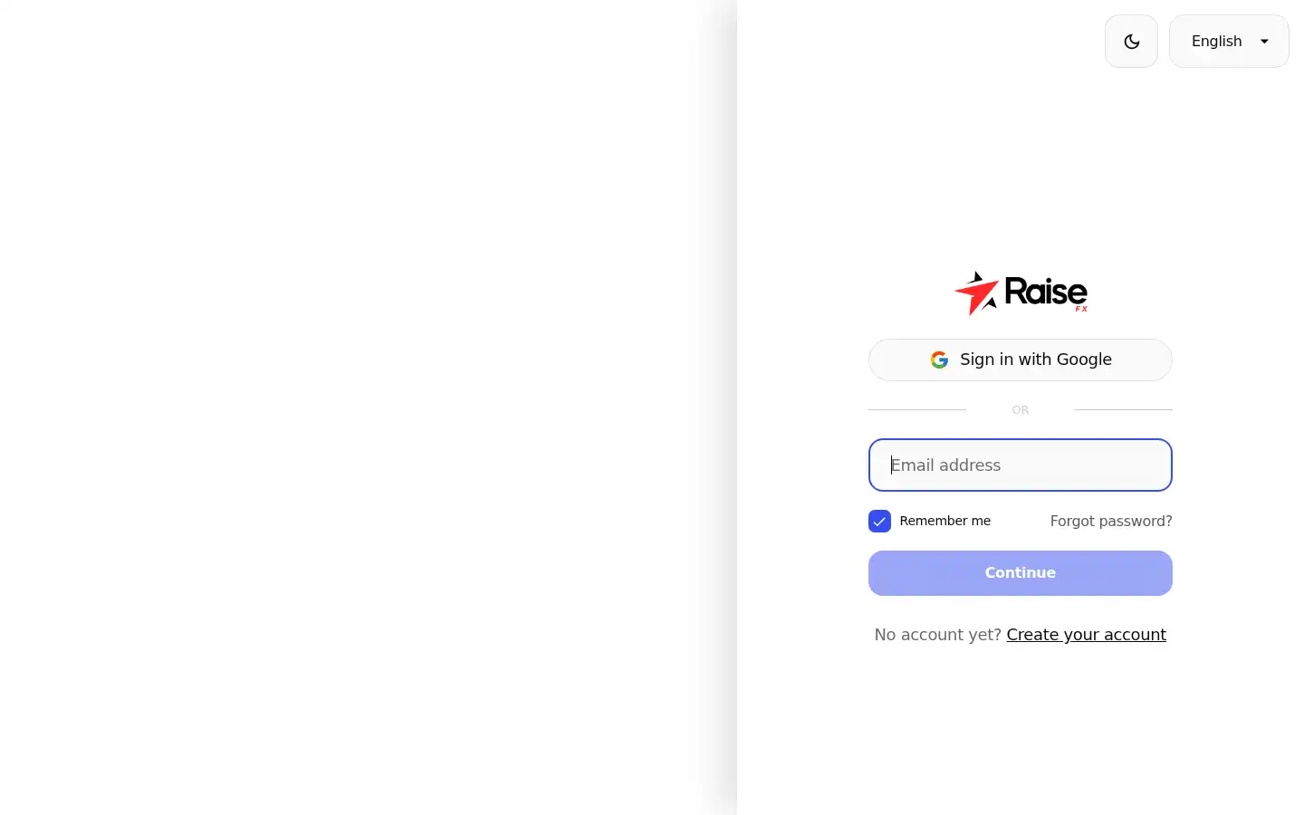 Screenshot of my.raisefx.com