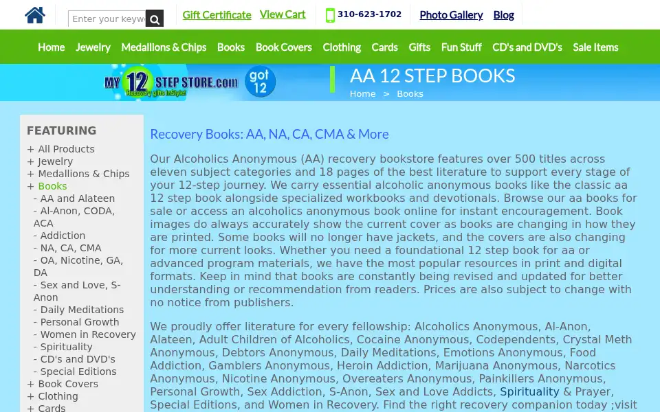 Screenshot of my12stepstore.com